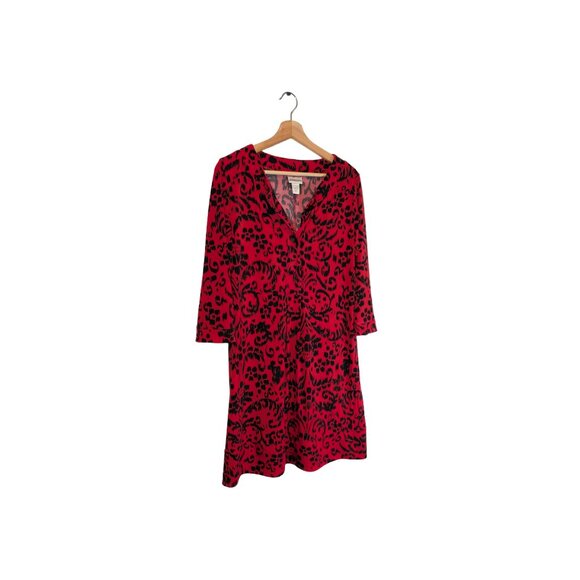 Chicos Travelers Womens Medium Midi Dress Red Black Floral Stretch Knit comfy - Picture 4 of 6
